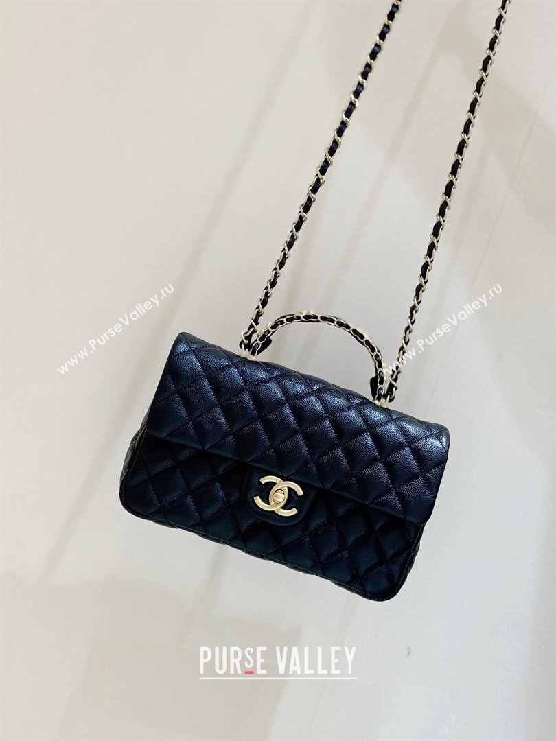Chanel Small Flap Bag with Top Handle in Grained Shiny Calfskin AS5702 Black 2025 Top Quality (SHUNY-25101505)