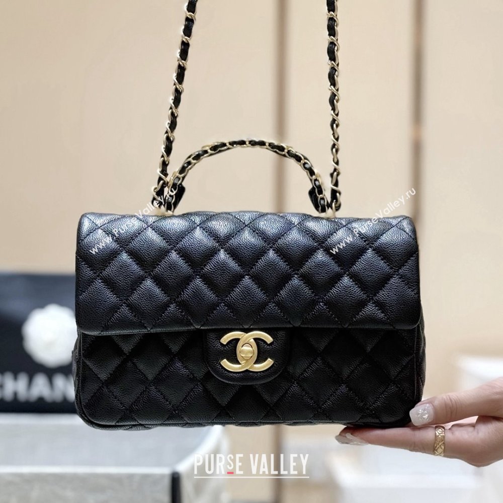 Chanel Small Flap Bag with Top Handle in Grained Shiny Calfskin AS5702 Black 2025 Top Quality (SHUNY-25101505)