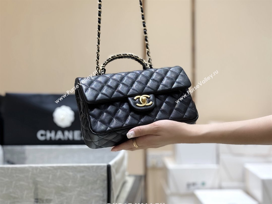 Chanel Small Flap Bag with Top Handle in Grained Shiny Calfskin AS5702 Black 2025 Top Quality (SHUNY-25101505)