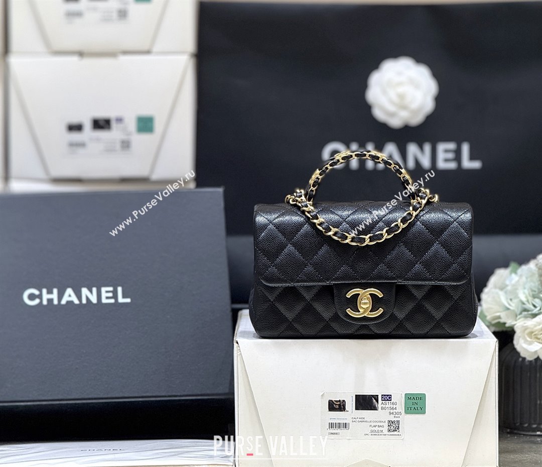 Chanel Mini Flap Bag with Top Handle in Grained Shiny Calfskin AS5701 Black 2025 Top Quality (SHUNY-25101501)