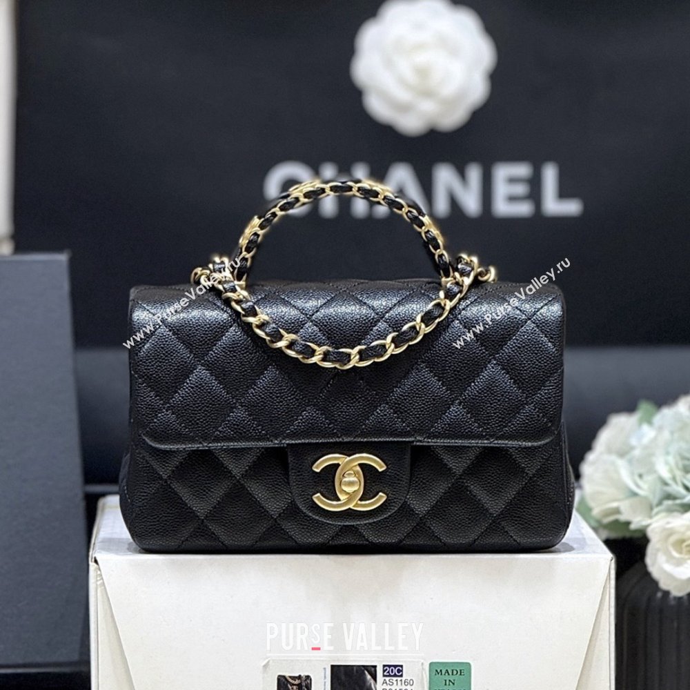 Chanel Mini Flap Bag with Top Handle in Grained Shiny Calfskin AS5701 Black 2025 Top Quality (SHUNY-25101501)