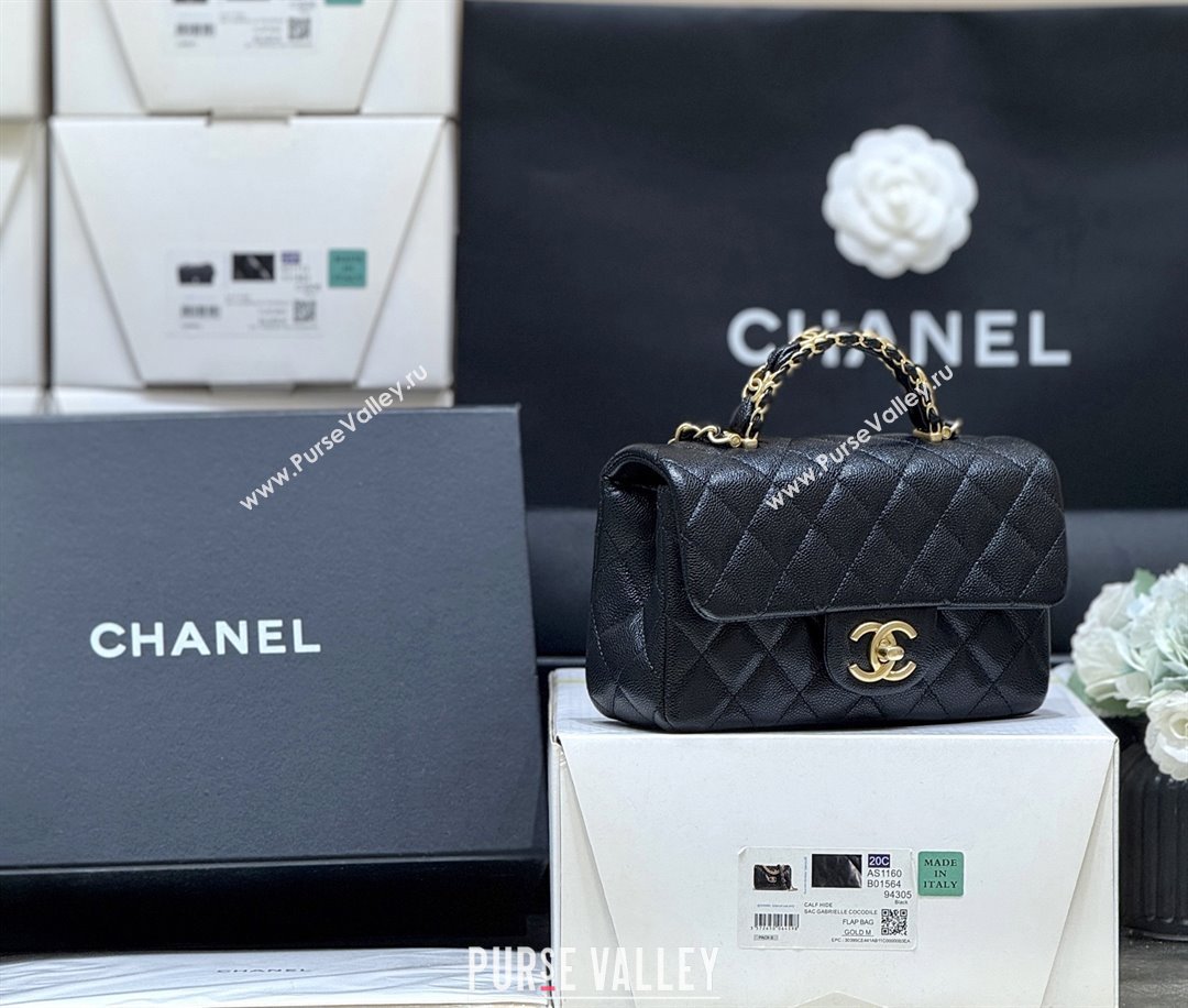 Chanel Mini Flap Bag with Top Handle in Grained Shiny Calfskin AS5701 Black 2025 Top Quality (SHUNY-25101501)