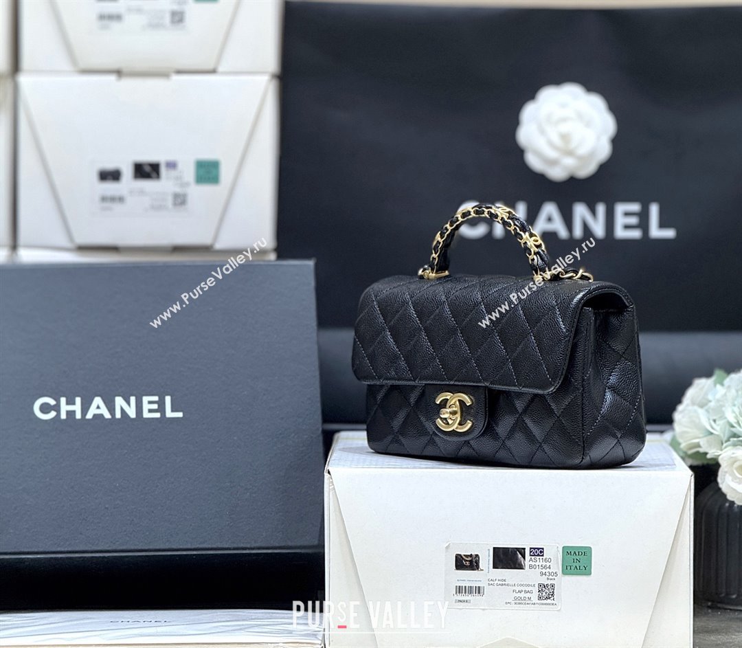 Chanel Mini Flap Bag with Top Handle in Grained Shiny Calfskin AS5701 Black 2025 Top Quality (SHUNY-25101501)