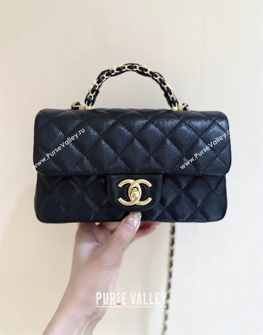 Chanel Mini Flap Bag with Top Handle in Grained Shiny Calfskin AS5701 Black 2025 Top Quality (SHUNY-25101501)