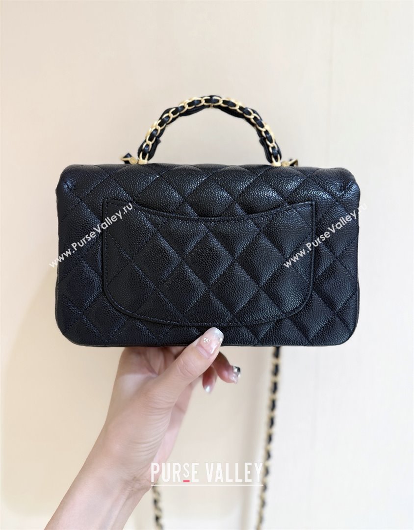 Chanel Mini Flap Bag with Top Handle in Grained Shiny Calfskin AS5701 Black 2025 Top Quality (SHUNY-25101501)