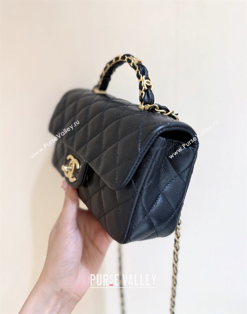 Chanel Mini Flap Bag with Top Handle in Grained Shiny Calfskin AS5701 Black 2025 Top Quality (SHUNY-25101501)