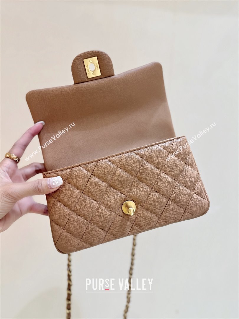 Chanel Mini Flap Bag with Top Handle in Grained Shiny Calfskin AS5701 Camel 2025 Top Quality (SHUNY-25101504)