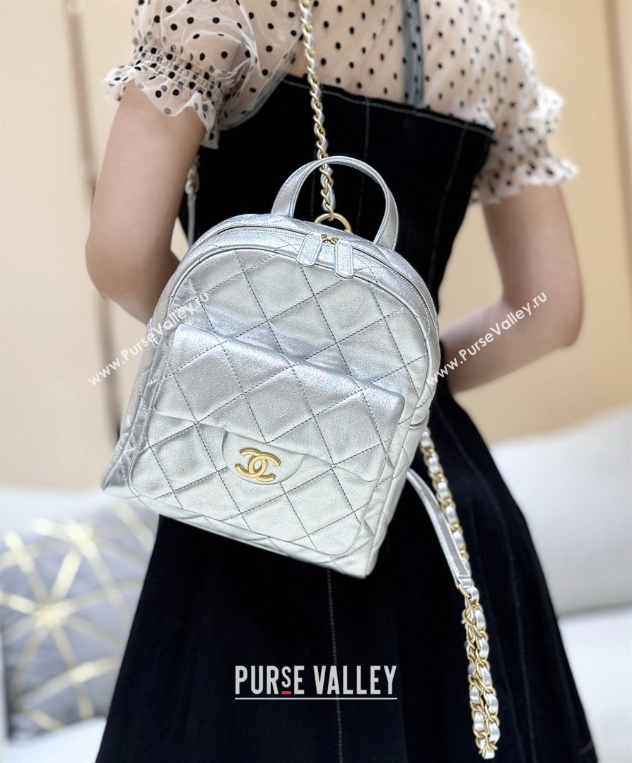 Chanel Backpack in Silver Calfskin AS5793 Fall-Winter 2025/26 (SHUNY-25101506)
