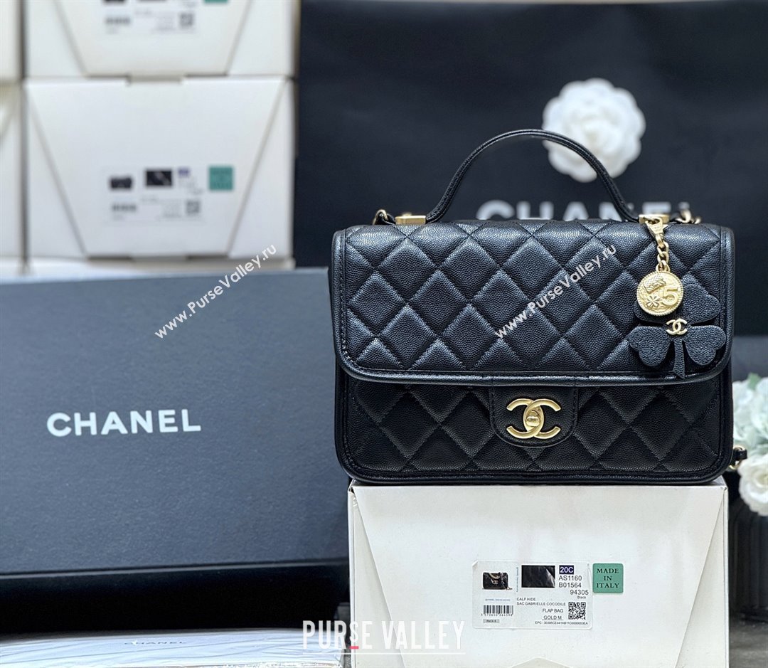 Chanel Flap Bag with Top Handle in Grained Shiny Calfskin AS3653 Black 2025 Top Quality (SHUNY-25101507)