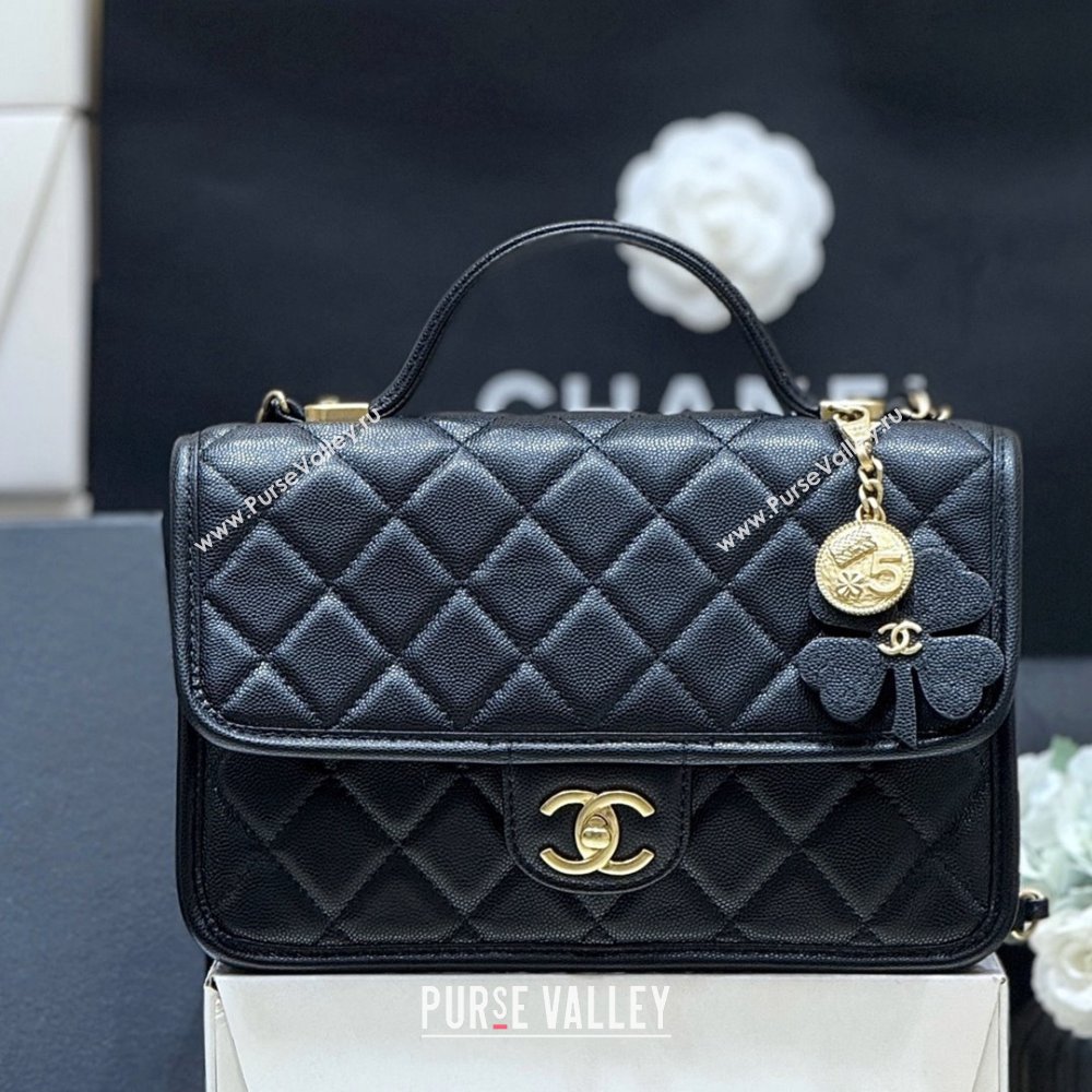 Chanel Flap Bag with Top Handle in Grained Shiny Calfskin AS3653 Black 2025 Top Quality (SHUNY-25101507)