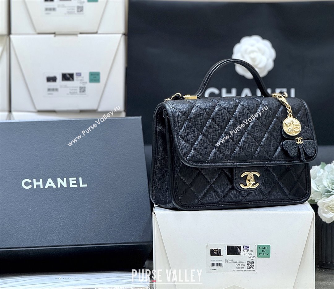 Chanel Flap Bag with Top Handle in Grained Shiny Calfskin AS3653 Black 2025 Top Quality (SHUNY-25101507)