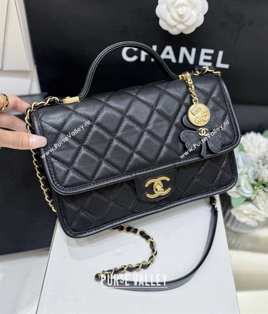 Chanel Flap Bag with Top Handle in Grained Shiny Calfskin AS3653 Black 2025 Top Quality (SHUNY-25101507)