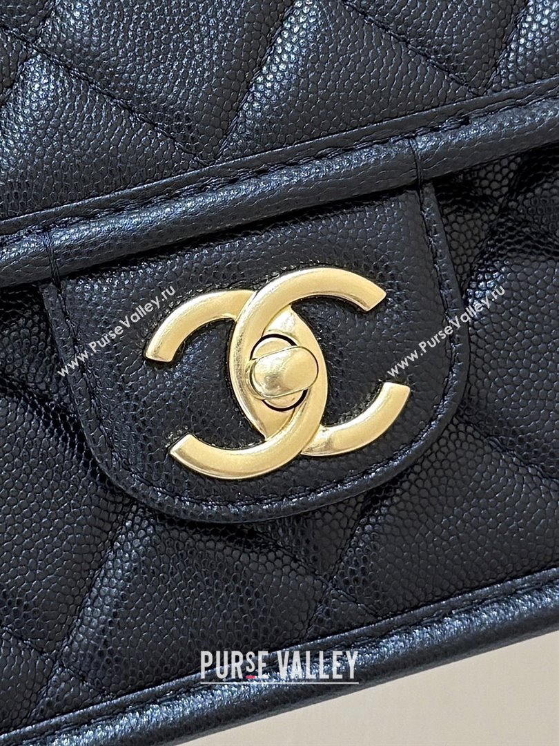 Chanel Flap Bag with Top Handle in Grained Shiny Calfskin AS3653 Black 2025 Top Quality (SHUNY-25101507)