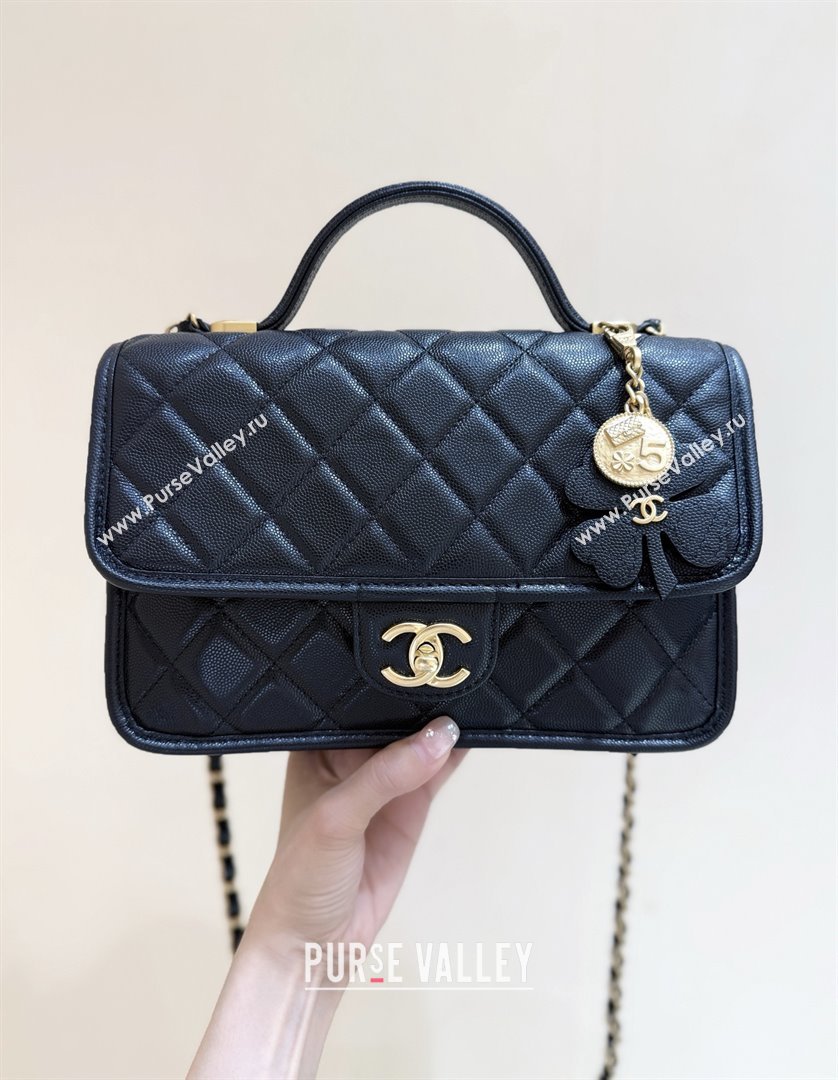 Chanel Flap Bag with Top Handle in Grained Shiny Calfskin AS3653 Black 2025 Top Quality (SHUNY-25101507)