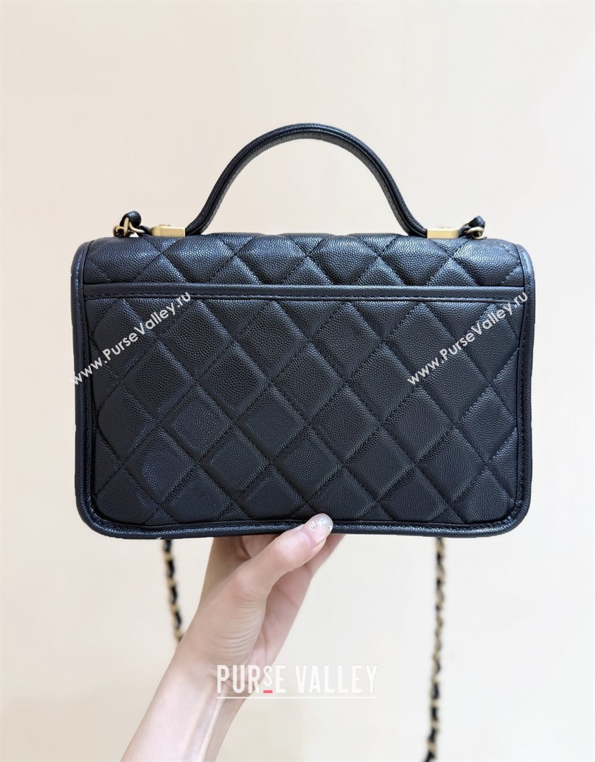 Chanel Flap Bag with Top Handle in Grained Shiny Calfskin AS3653 Black 2025 Top Quality (SHUNY-25101507)