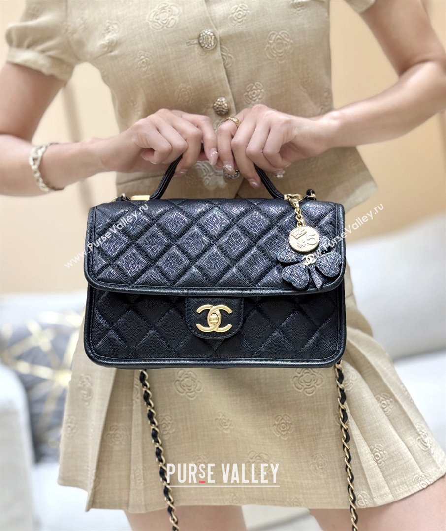 Chanel Flap Bag with Top Handle in Grained Shiny Calfskin AS3653 Black 2025 Top Quality (SHUNY-25101507)