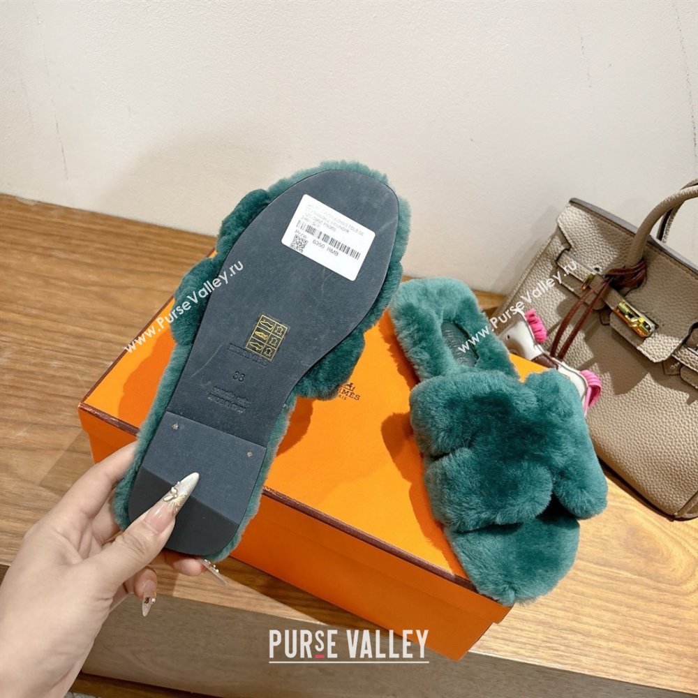 Hermes Oran Sandals in Shearling Wool H101611 Green 2025 (XC-25101611)