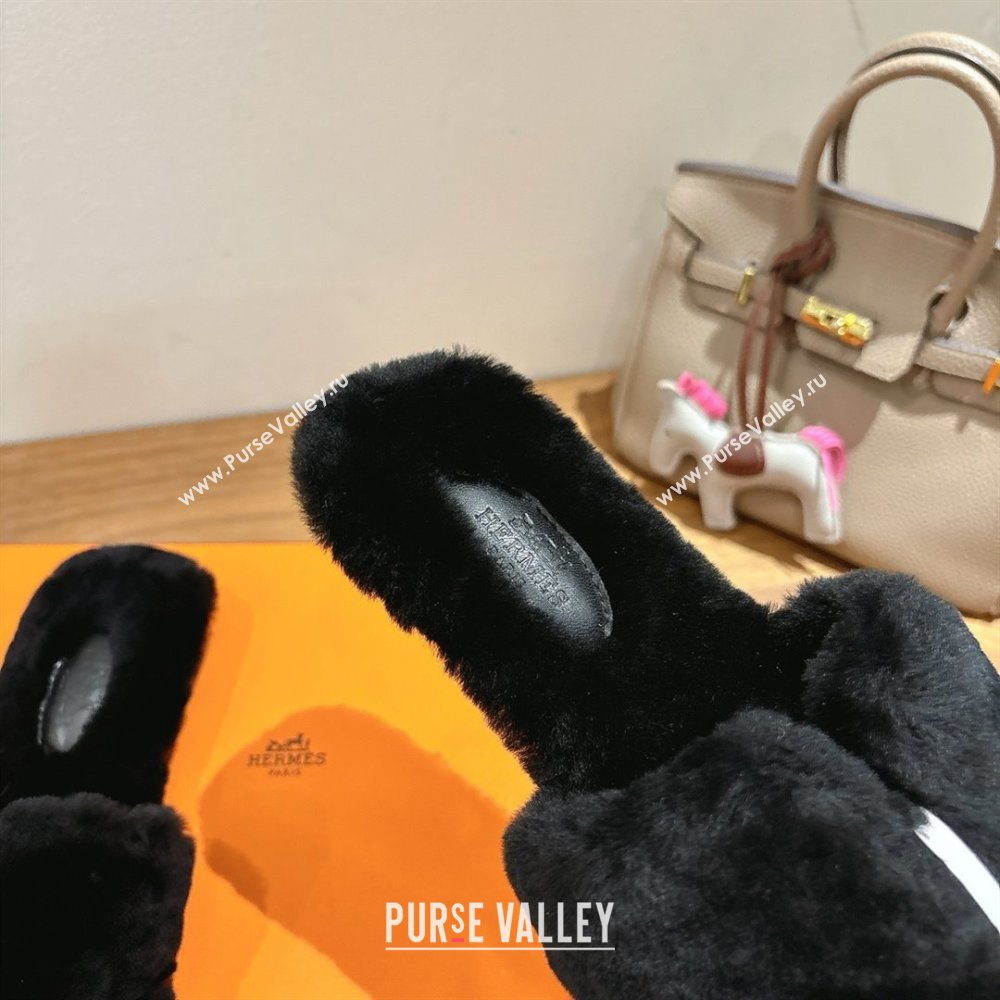Hermes Oran Sandals in Shearling Wool H101612 Black 2025 (XC-25101612)