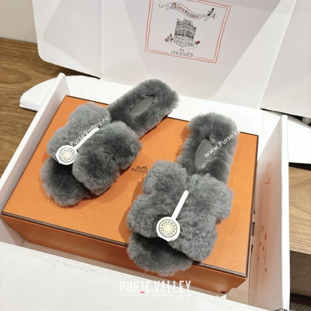 Hermes Oran Sandals in Shearling Wool H101613 Grey 2025 (XC-25101613)