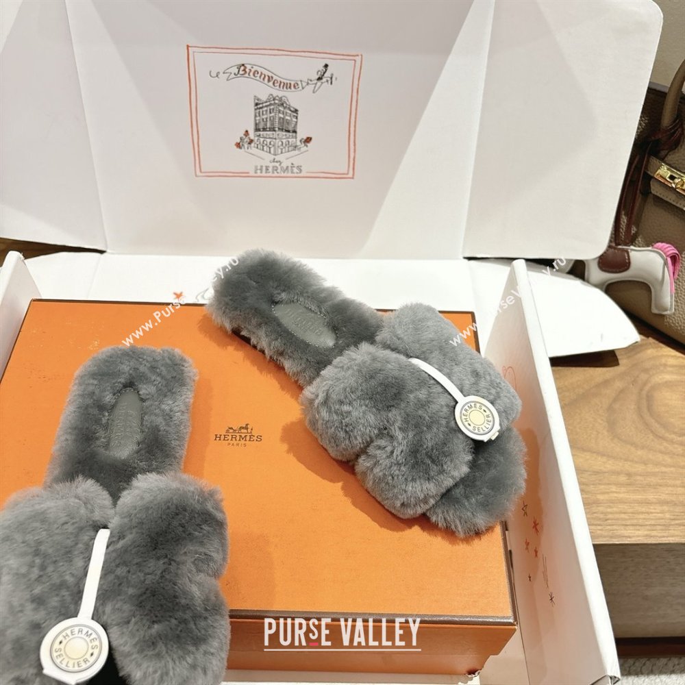 Hermes Oran Sandals in Shearling Wool H101613 Grey 2025 (XC-25101613)