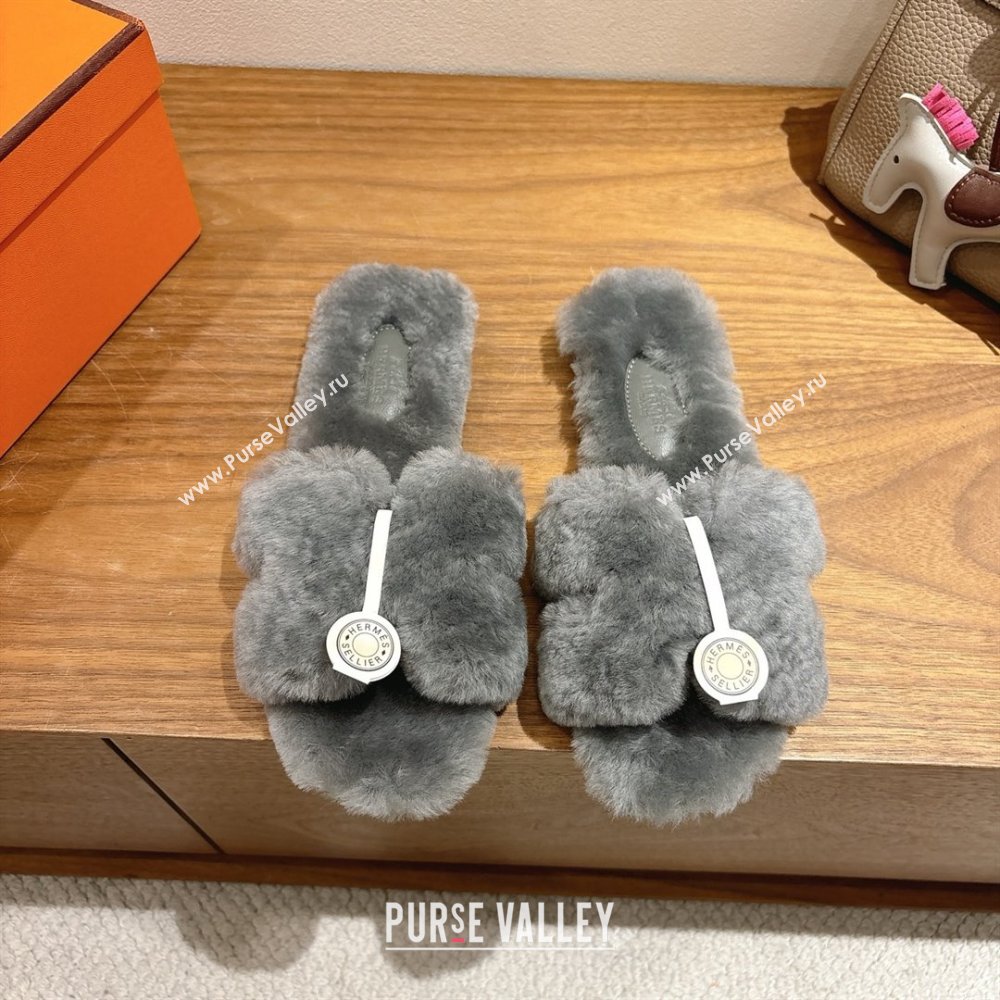 Hermes Oran Sandals in Shearling Wool H101613 Grey 2025 (XC-25101613)