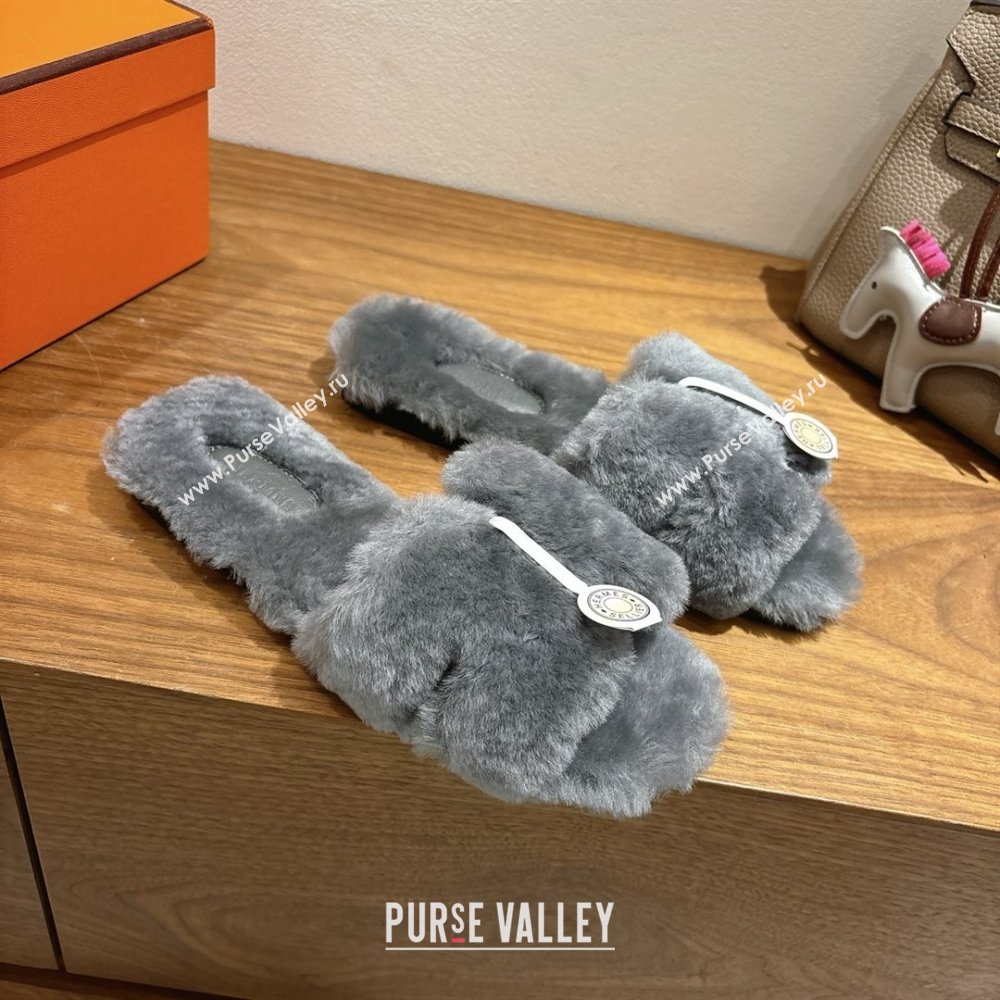 Hermes Oran Sandals in Shearling Wool H101613 Grey 2025 (XC-25101613)