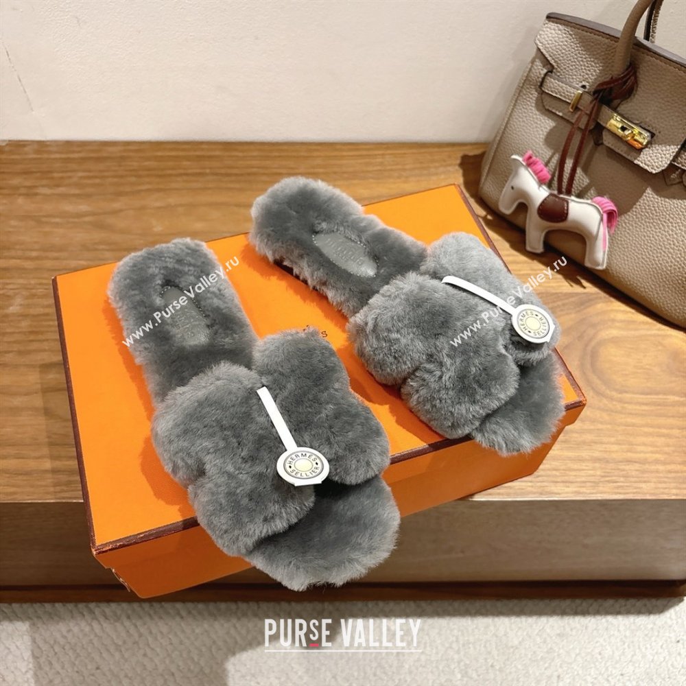 Hermes Oran Sandals in Shearling Wool H101613 Grey 2025 (XC-25101613)