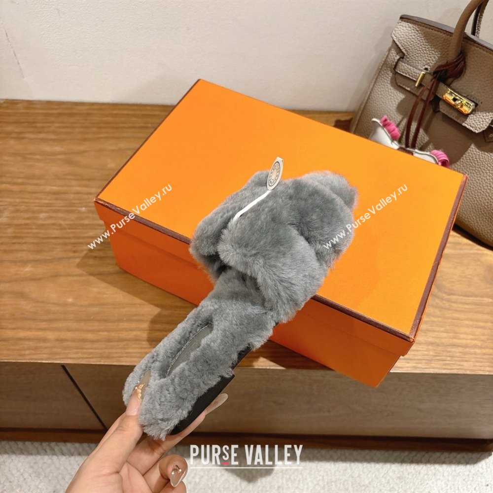 Hermes Oran Sandals in Shearling Wool H101613 Grey 2025 (XC-25101613)