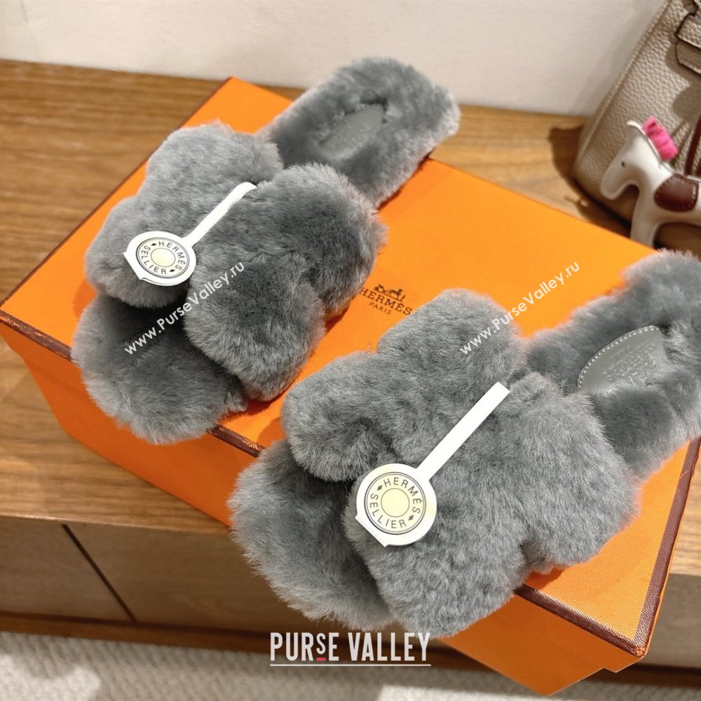 Hermes Oran Sandals in Shearling Wool H101613 Grey 2025 (XC-25101613)