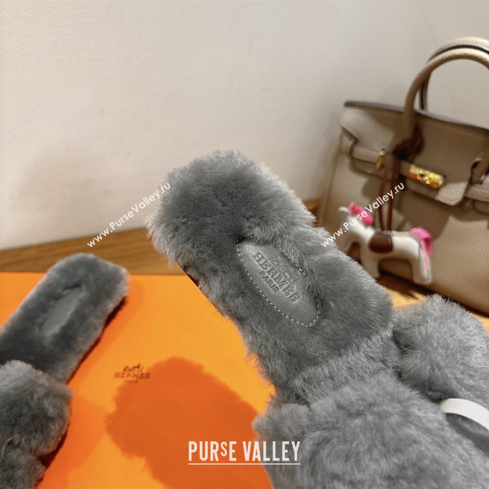Hermes Oran Sandals in Shearling Wool H101613 Grey 2025 (XC-25101613)