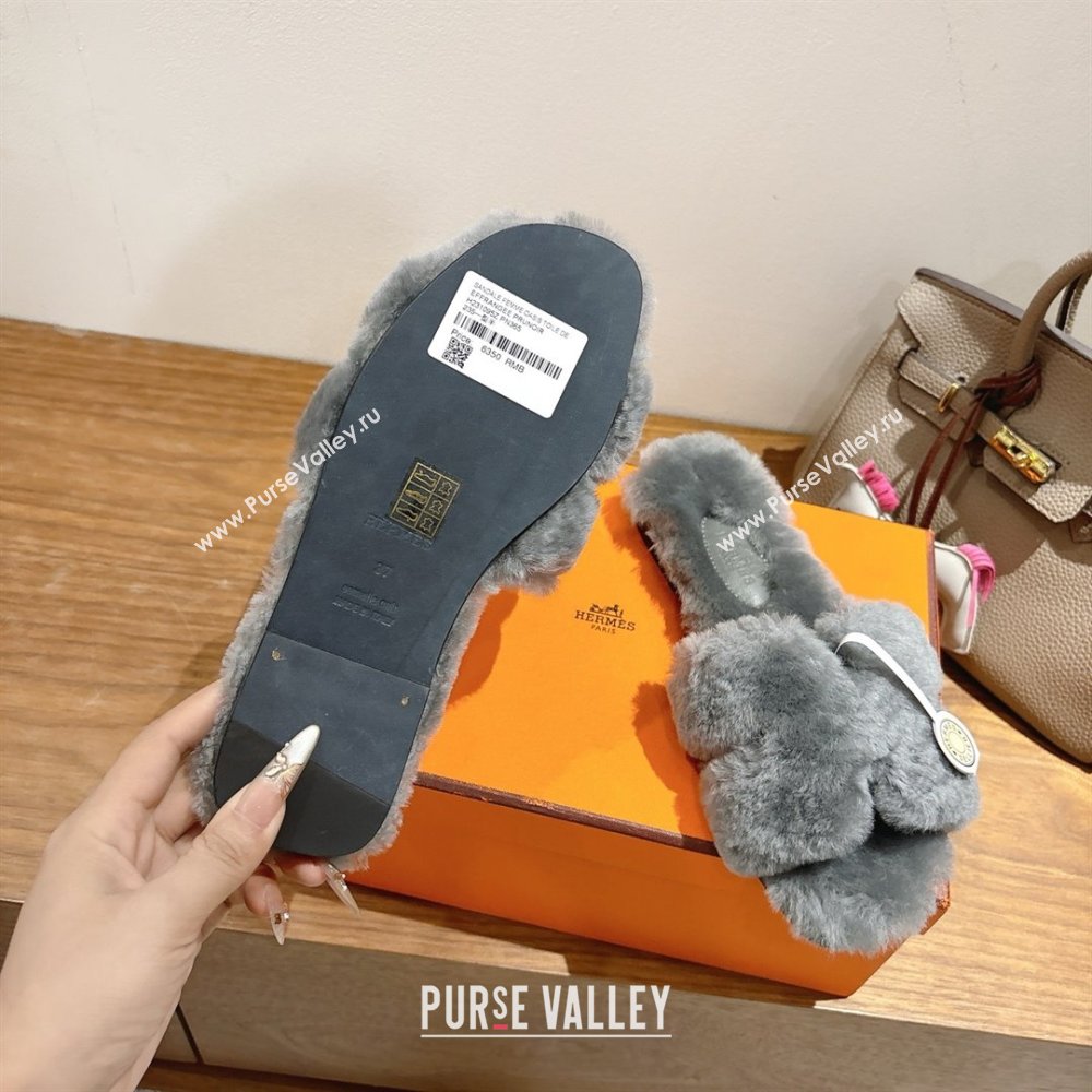 Hermes Oran Sandals in Shearling Wool H101613 Grey 2025 (XC-25101613)