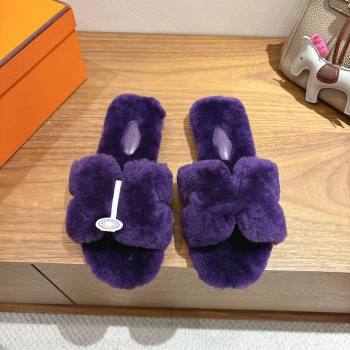 Hermes Oran Sandals in Shearling Wool H101614 Purple 2025 (XC-25101614)