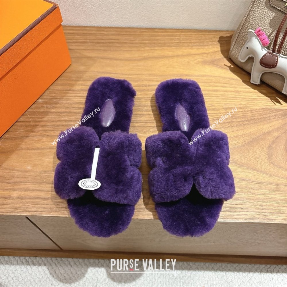 Hermes Oran Sandals in Shearling Wool H101614 Purple 2025 (XC-25101614)