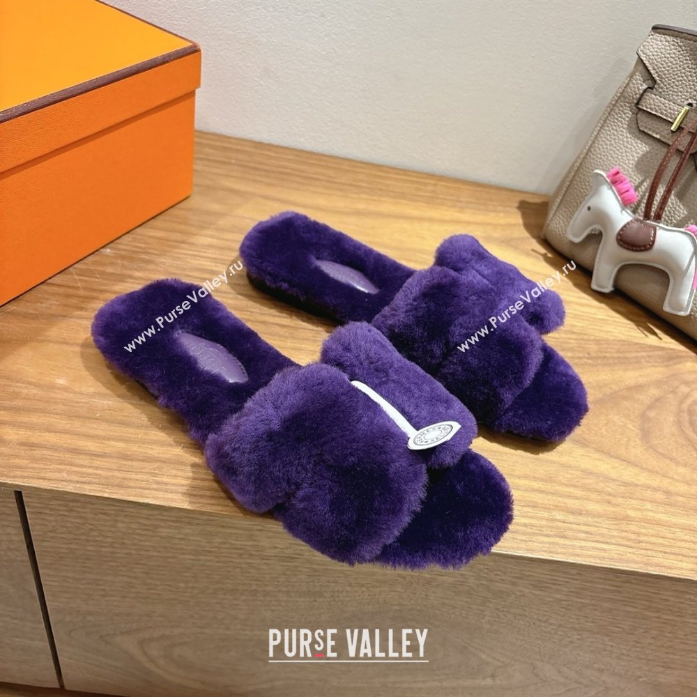 Hermes Oran Sandals in Shearling Wool H101614 Purple 2025 (XC-25101614)
