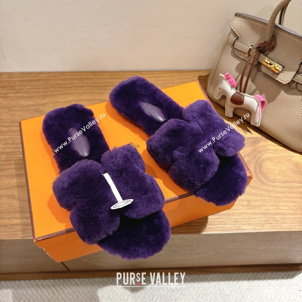 Hermes Oran Sandals in Shearling Wool H101614 Purple 2025 (XC-25101614)