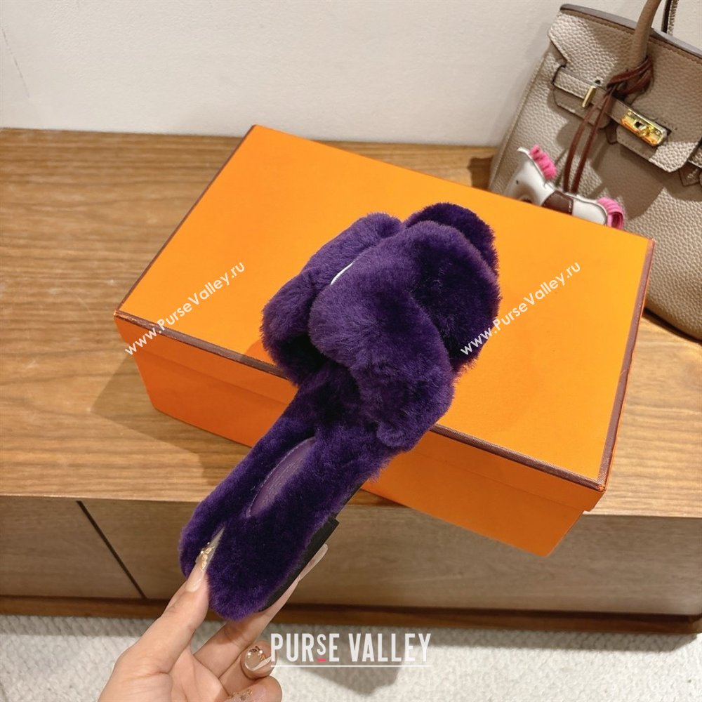 Hermes Oran Sandals in Shearling Wool H101614 Purple 2025 (XC-25101614)