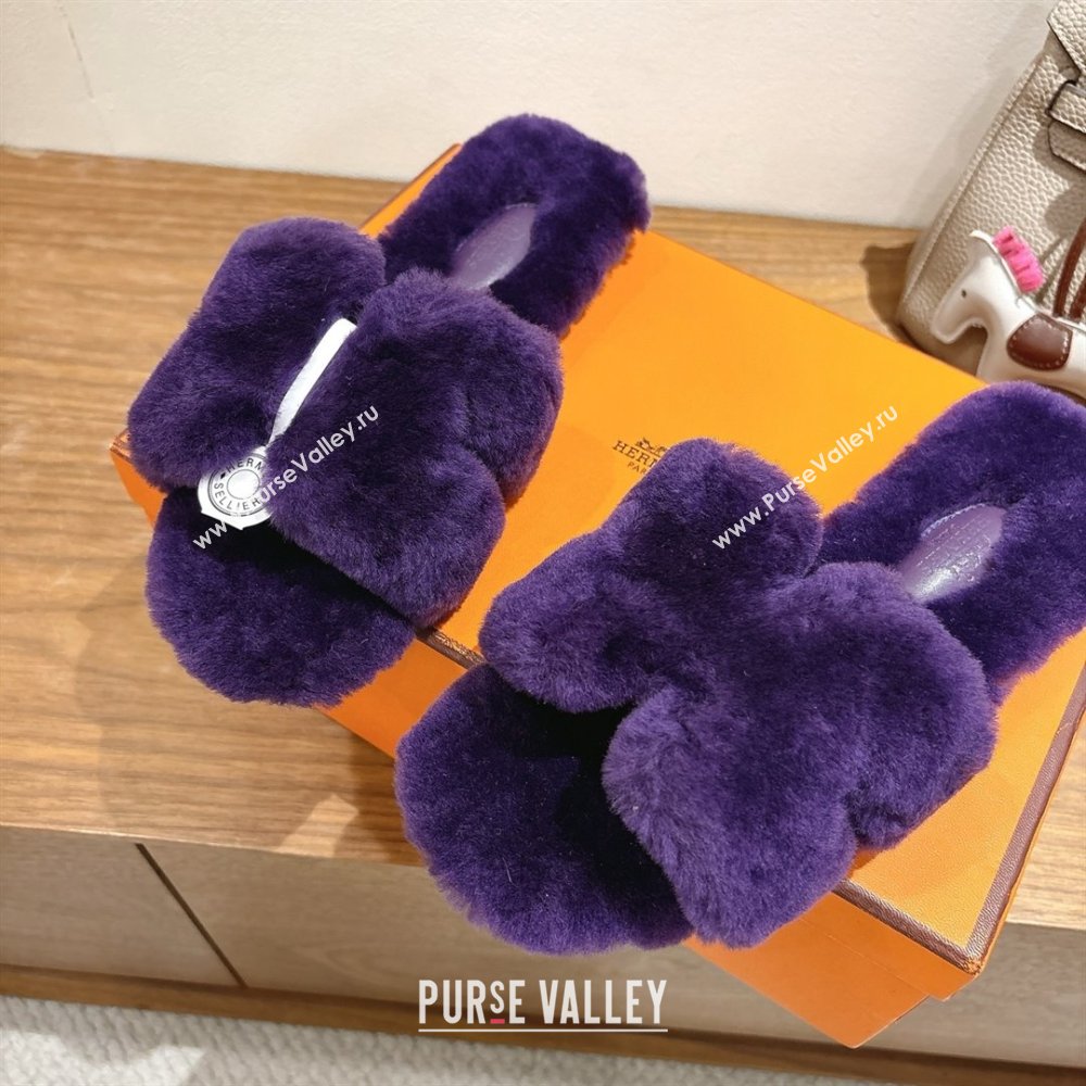 Hermes Oran Sandals in Shearling Wool H101614 Purple 2025 (XC-25101614)