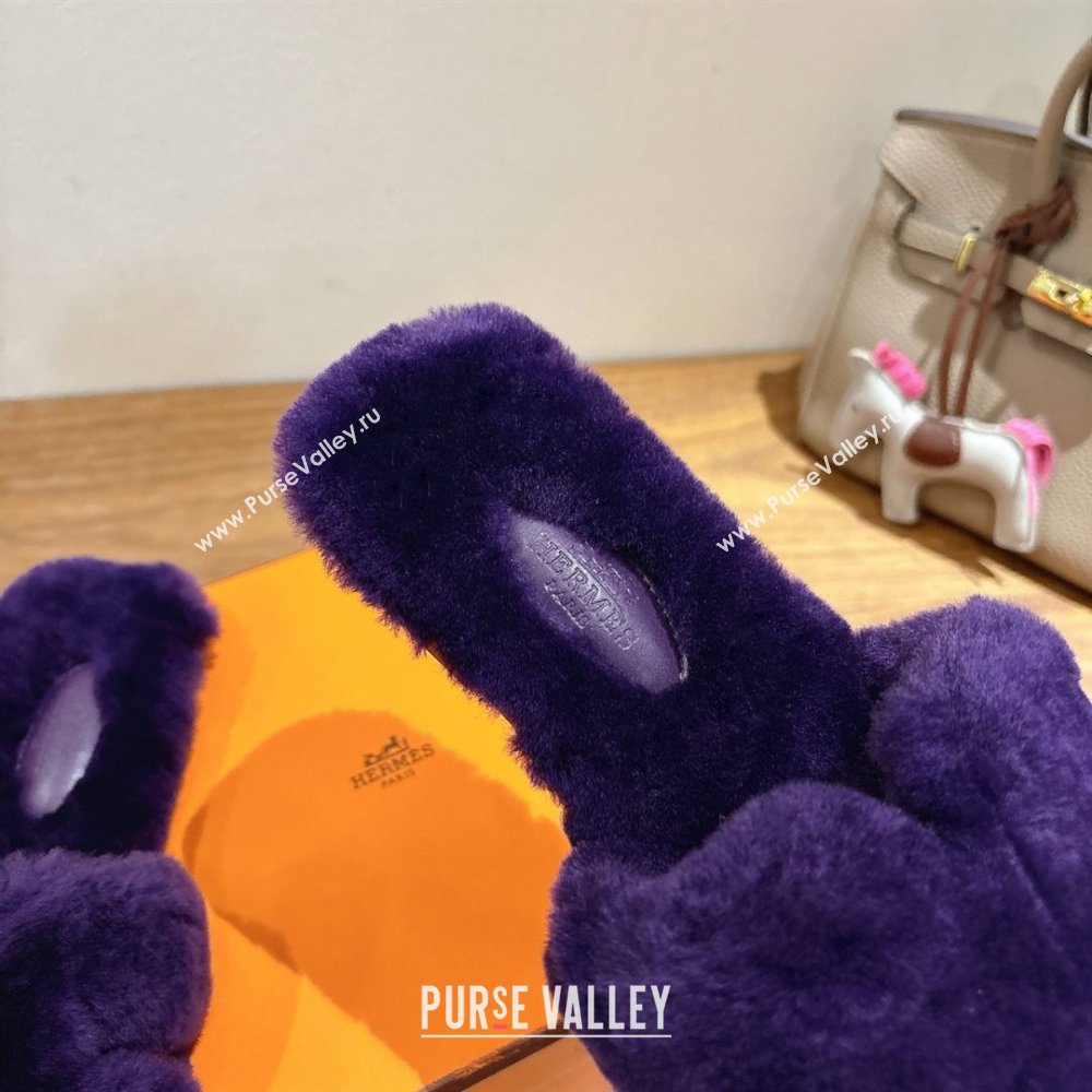 Hermes Oran Sandals in Shearling Wool H101614 Purple 2025 (XC-25101614)