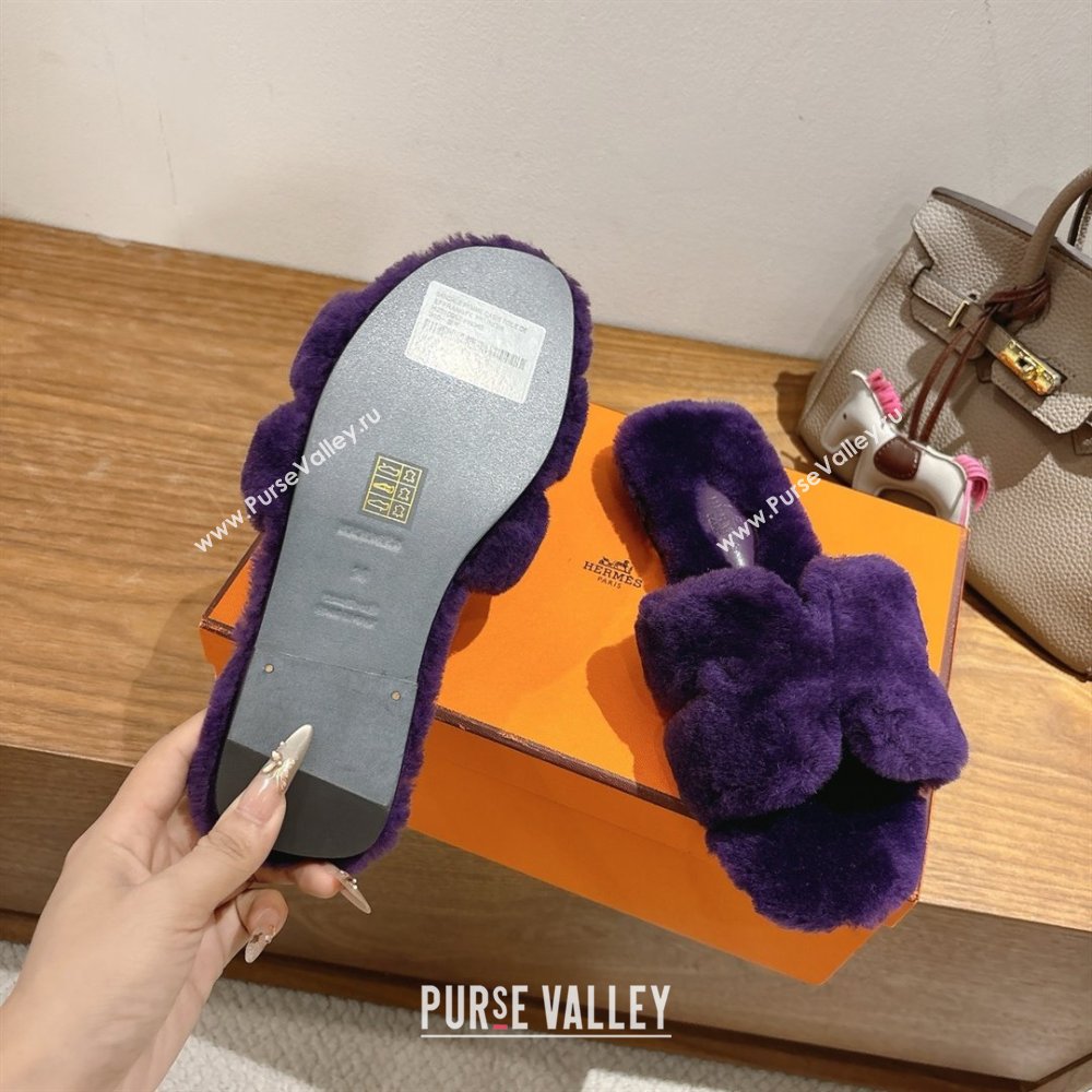 Hermes Oran Sandals in Shearling Wool H101614 Purple 2025 (XC-25101614)