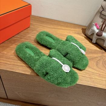 Hermes Oran Sandals in Shearling Wool H101603 Green 2025 (XC-25101603)