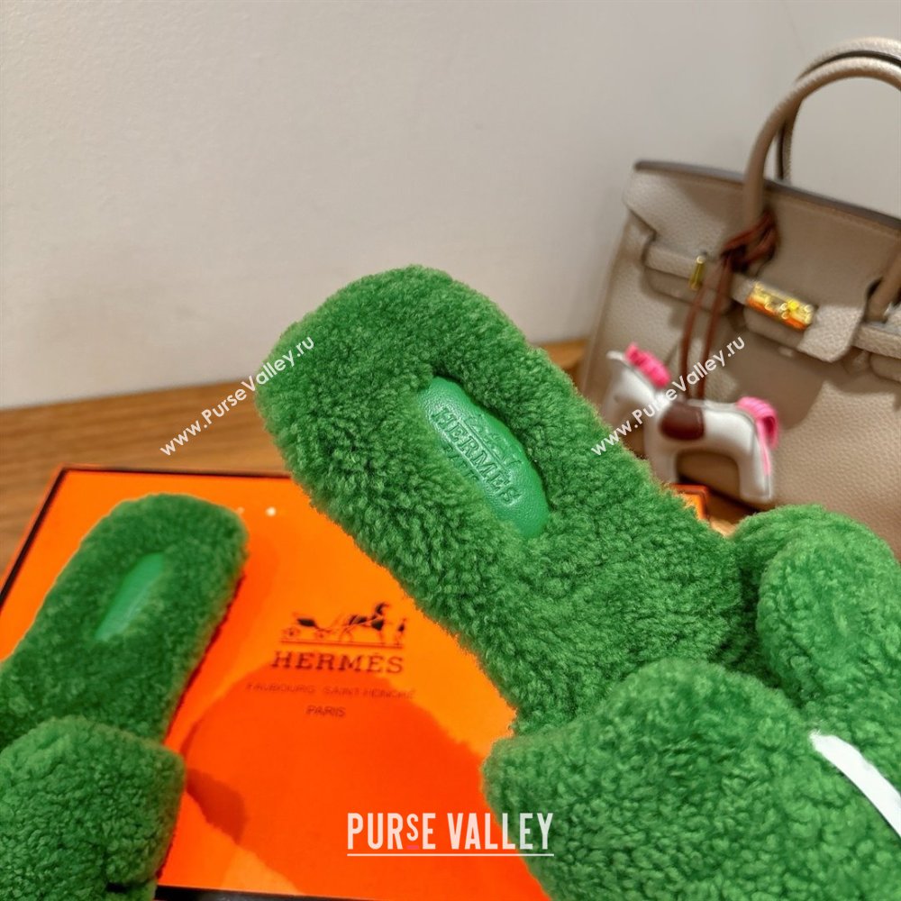 Hermes Oran Sandals in Shearling Wool H101603 Green 2025 (XC-25101603)