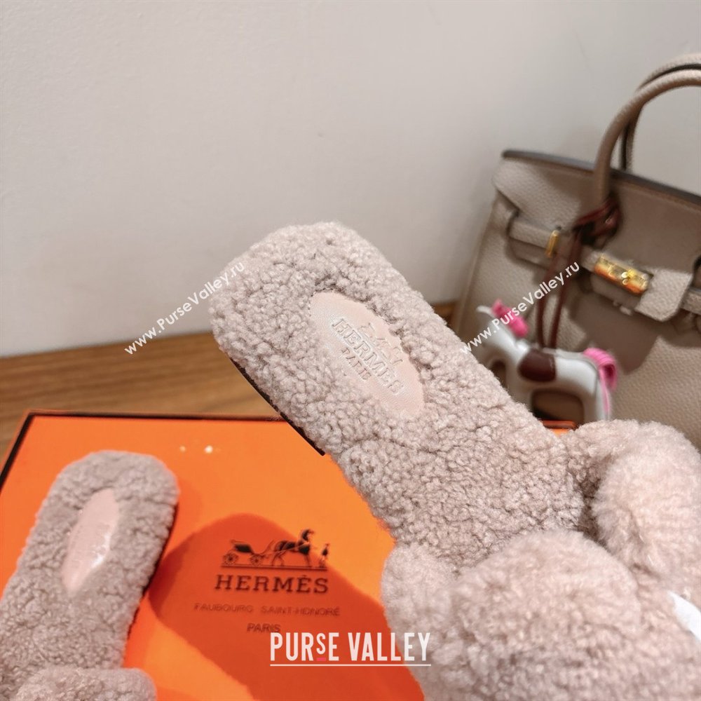 Hermes Oran Sandals in Shearling Wool H101604 Nude Pink 2025 (XC-25101604)