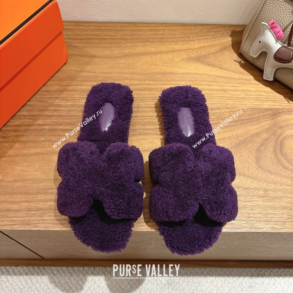 Hermes Oran Sandals in Shearling Wool H101605 Purple 2025 (XC-25101605)