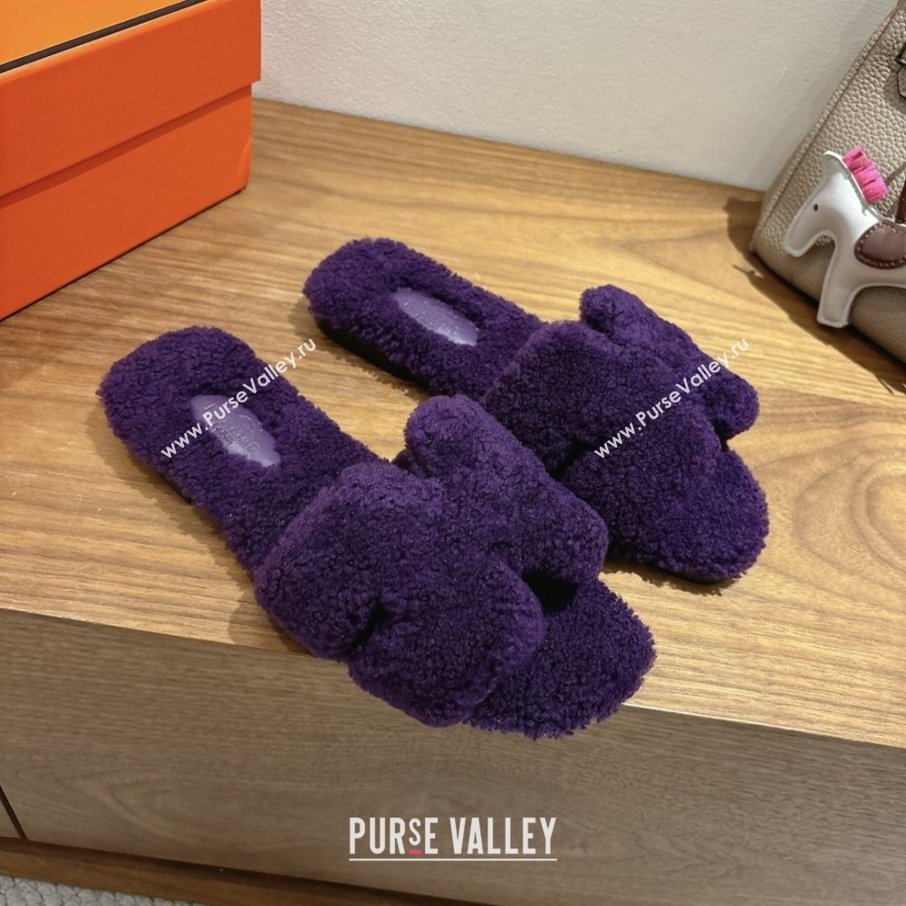 Hermes Oran Sandals in Shearling Wool H101605 Purple 2025 (XC-25101605)