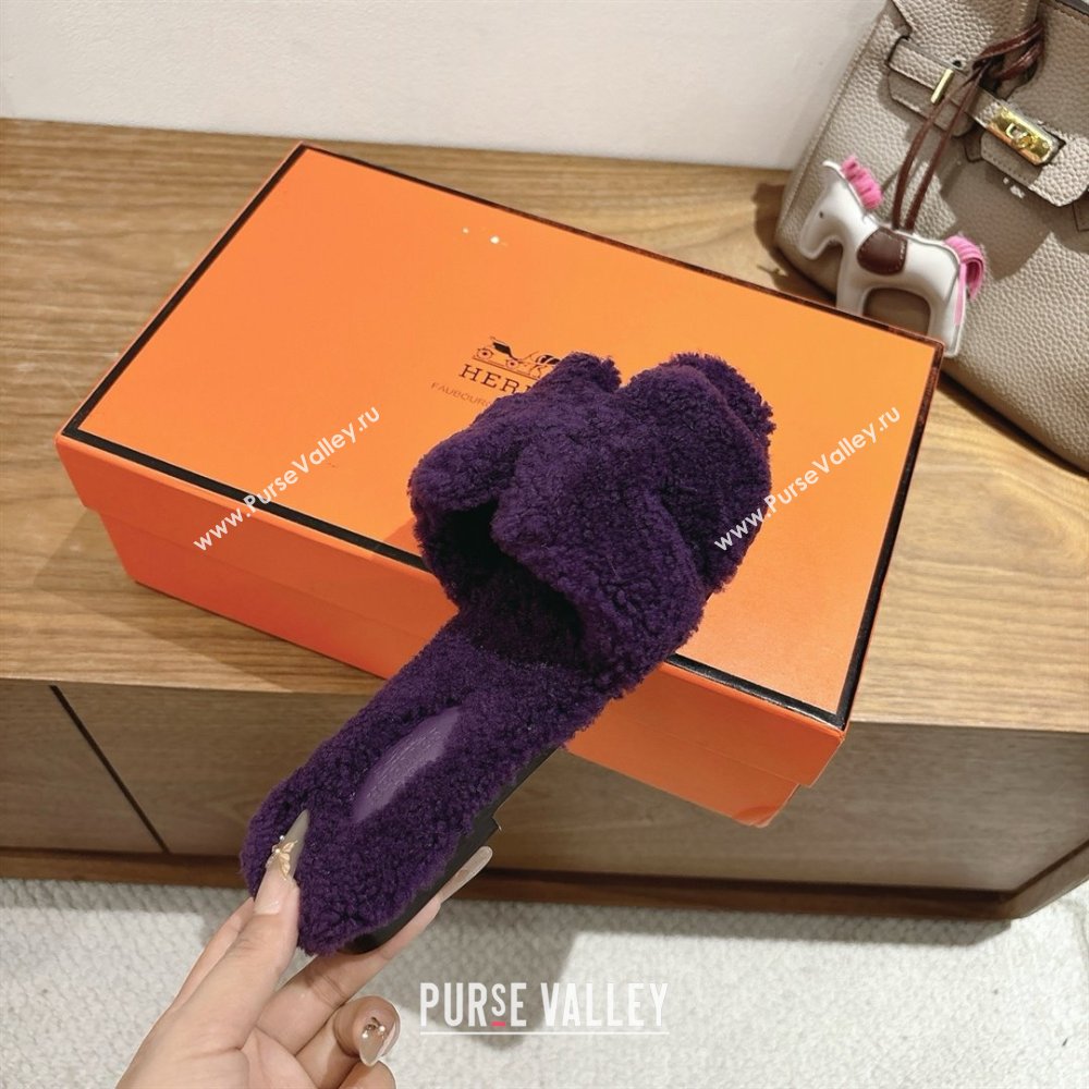 Hermes Oran Sandals in Shearling Wool H101605 Purple 2025 (XC-25101605)