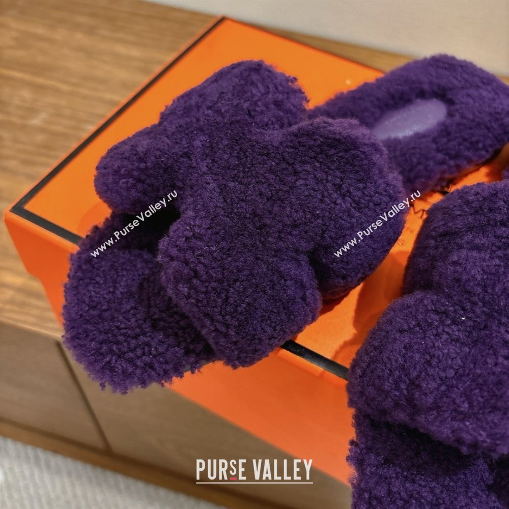 Hermes Oran Sandals in Shearling Wool H101605 Purple 2025 (XC-25101605)