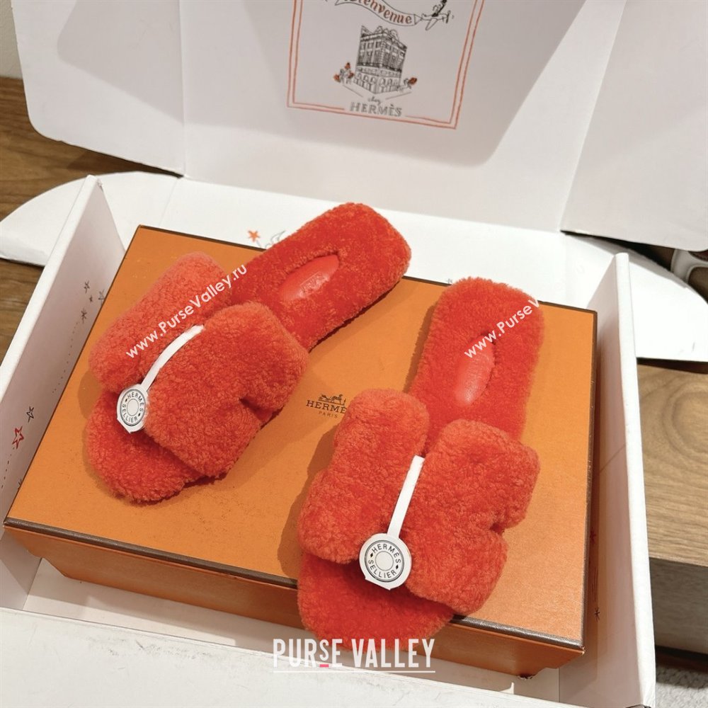 Hermes Oran Sandals in Shearling Wool H101607 Orange 2025 (XC-25101607)