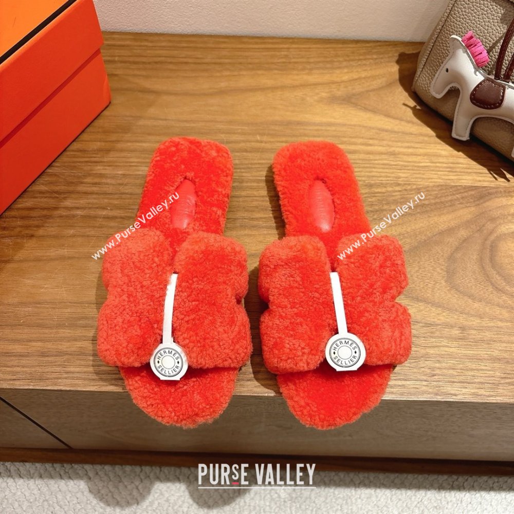 Hermes Oran Sandals in Shearling Wool H101607 Orange 2025 (XC-25101607)