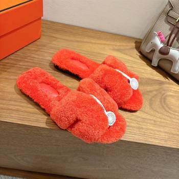 Hermes Oran Sandals in Shearling Wool H101607 Orange 2025 (XC-25101607)