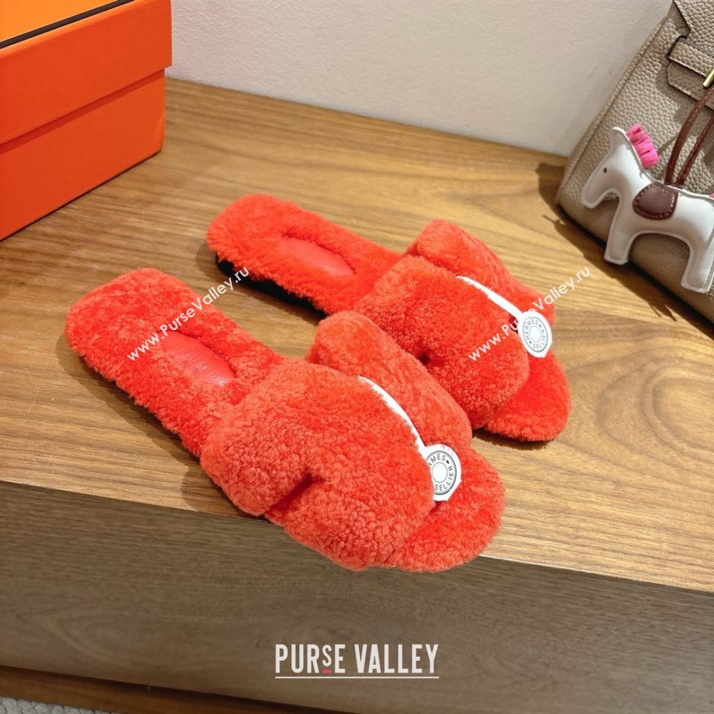 Hermes Oran Sandals in Shearling Wool H101607 Orange 2025 (XC-25101607)